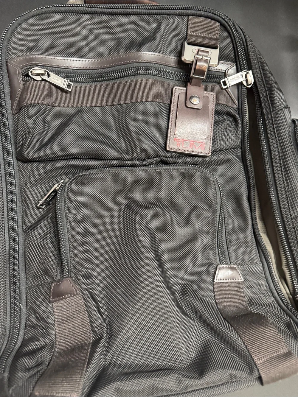 Tumi Alpha Bravo Tacoma backpack in black ballistic nylon with leather trim
